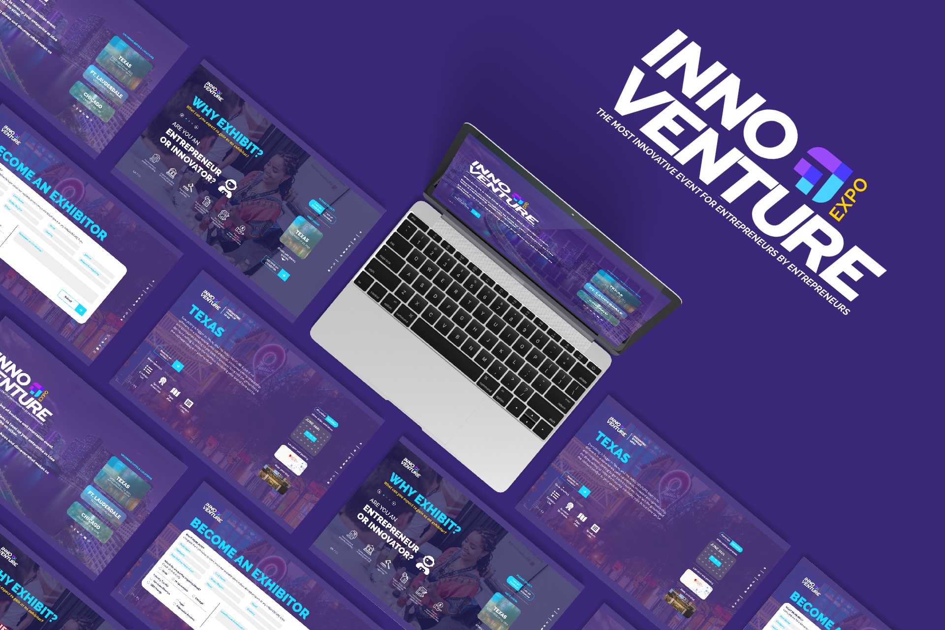 Mockups de las pantallas de InnoVenture Expo en laptop