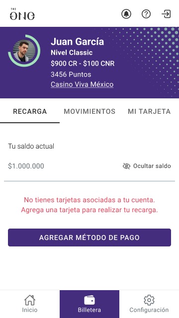 Billetera, error en la recarga