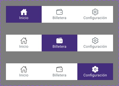 Tab bar inferior: Inicio, Billetera, Configuración