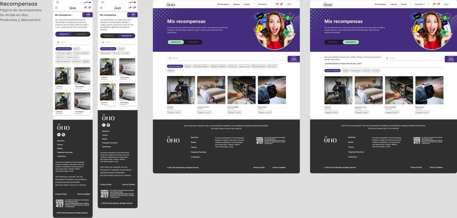 Catálogo de recompensas del sitio web